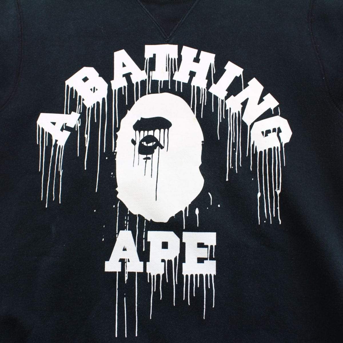 Bape White Dripping College Logo Crewneck Black - SaruGeneral