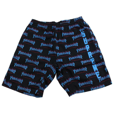 supreme x thrasher flame shorts black