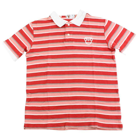 bape pink red stripe milo polo