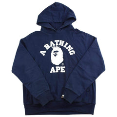 bape white nyc college logo hoodie Navy