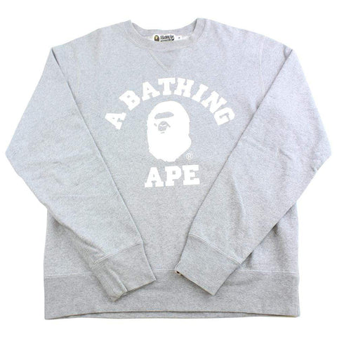 bape white college logo crewneck grey