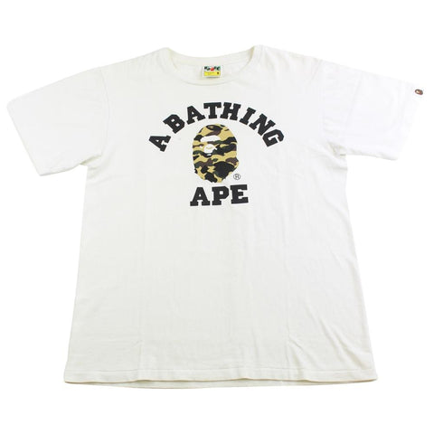 bape 1st yellow camo college tee white