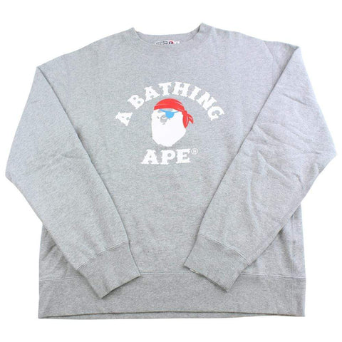 bape white pirate store college logo crewneck grey