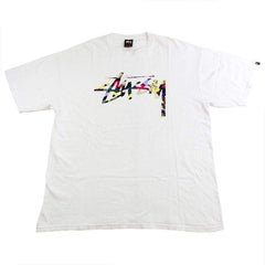 bape x stussy 30th anni multi tee white