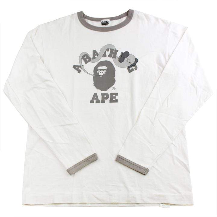 bape x kaws grey college logo ls white - SaruGeneral