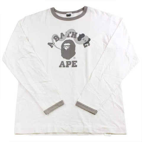 bape x kaws grey college logo ls white