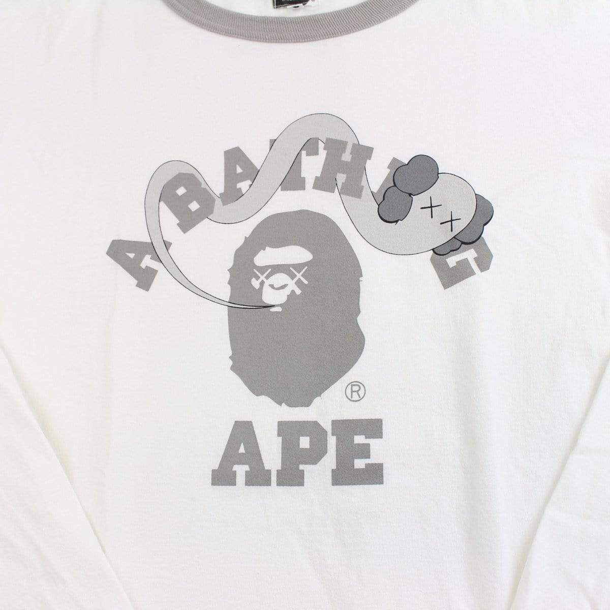 bape x kaws grey college logo ls white - SaruGeneral