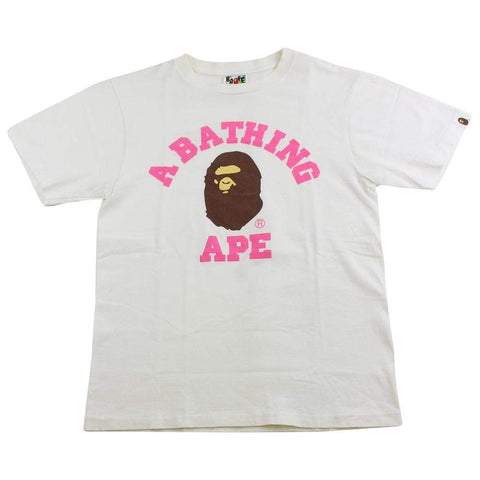 bape pink college logo tee white