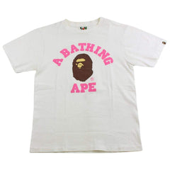 bape pink college logo tee white