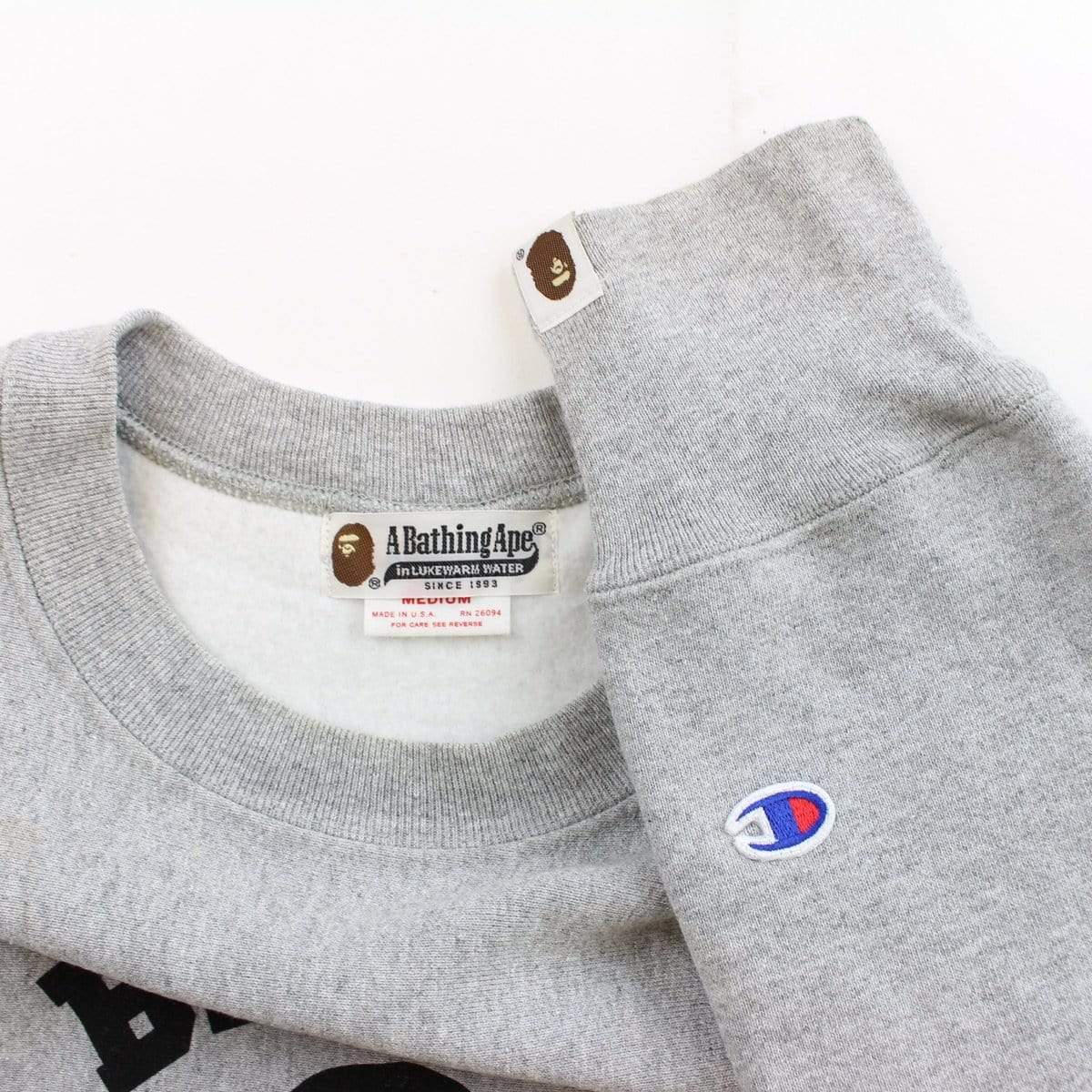 bape x champion college logo crewneck grey - SaruGeneral