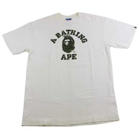 bape green camo nyc college logo tee white