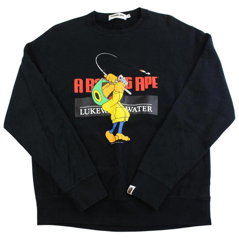 bape fishing logo crewneck black