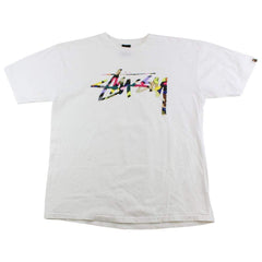T-shirt multi-logo Bape x Stussy blanc