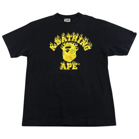 Bape Yellow Camo Flame College Logo Tee Black