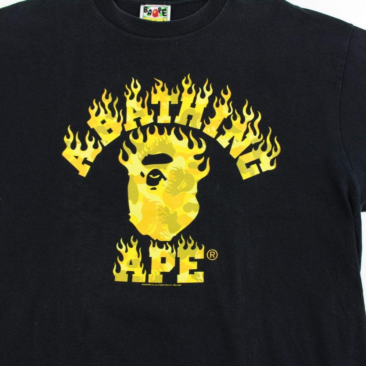 Bape Yellow Camo Flame College Logo Tee Black - SaruGeneral