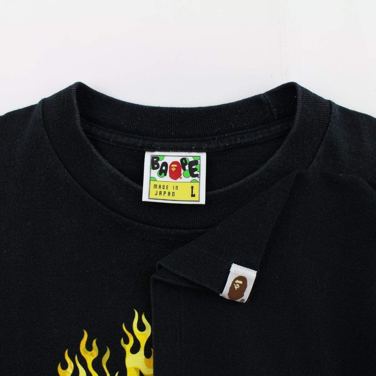 Bape Yellow Camo Flame College Logo Tee Black - SaruGeneral