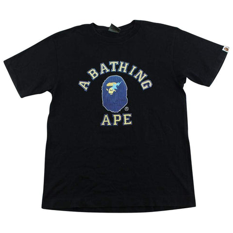 Bape Blue Bapesta College Logo Tee Black