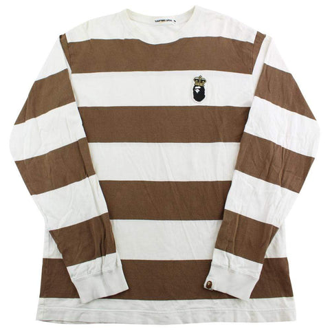 Bape Crown Ape Logo LS Stripe Brown White