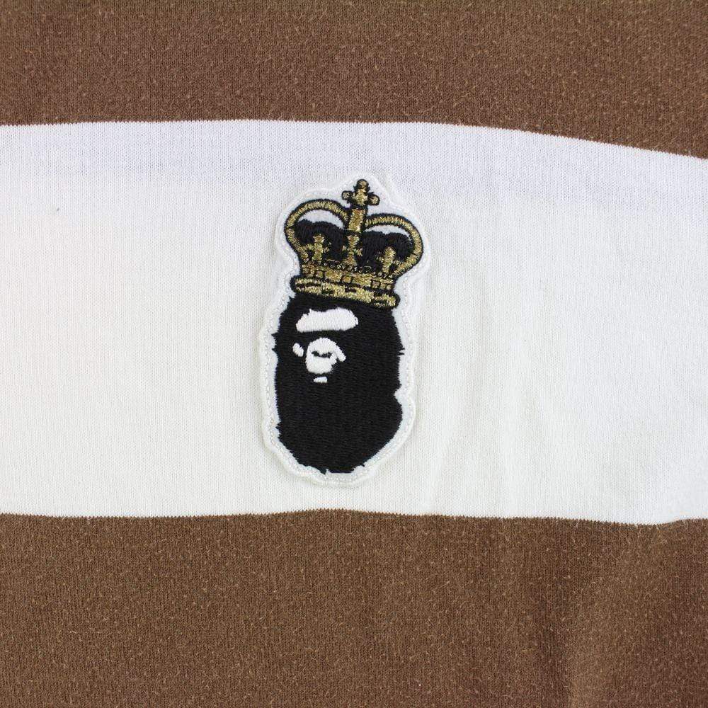 Bape Crown Ape Logo LS Stripe Brown White - SaruGeneral