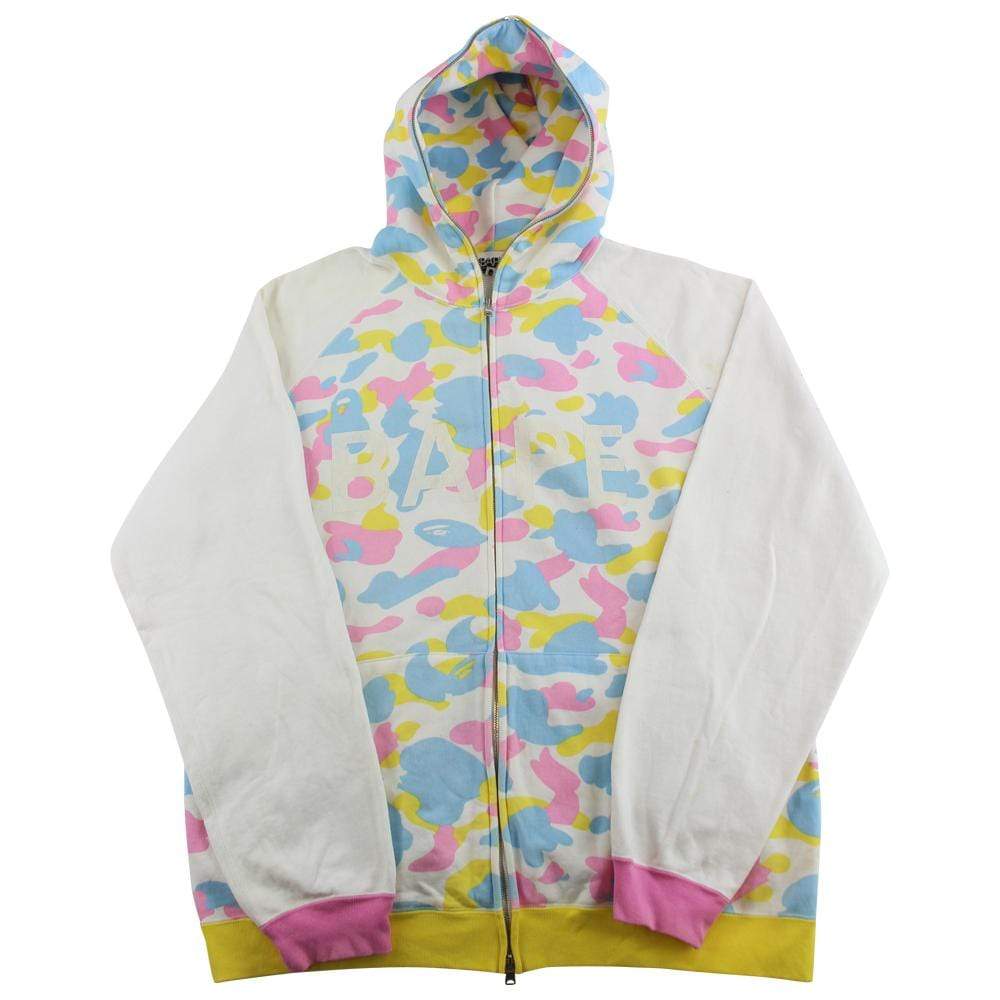Bape White Text Candy Camo Hoodie White - SaruGeneral