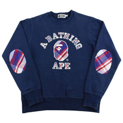 Pull ras du cou à carreaux Bape College Logo bleu marine