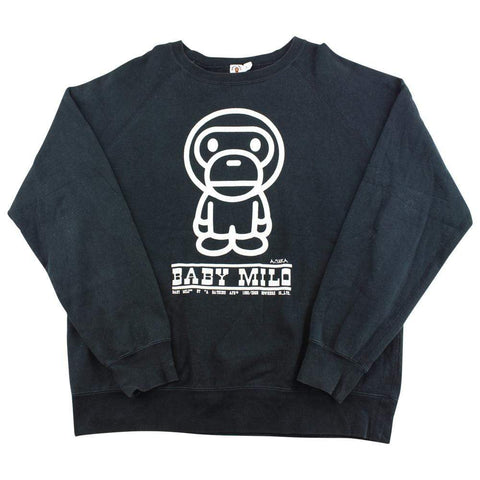 Bape White Baby Milo Figure Crewneck Black