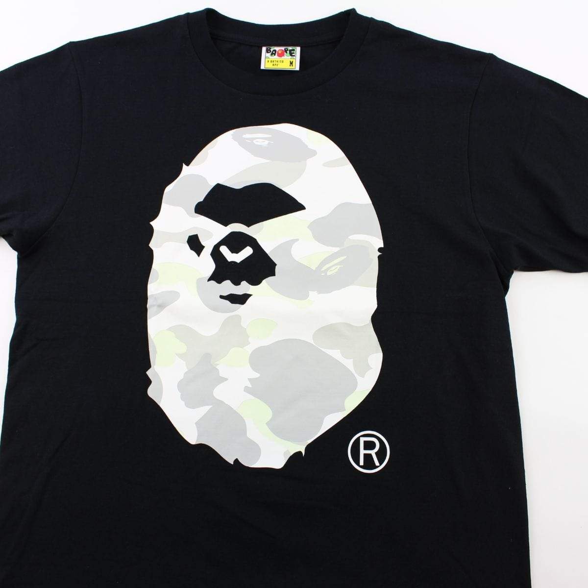 Bape White Camo Angry Face Big Ape Logo Tee Black - SaruGeneral