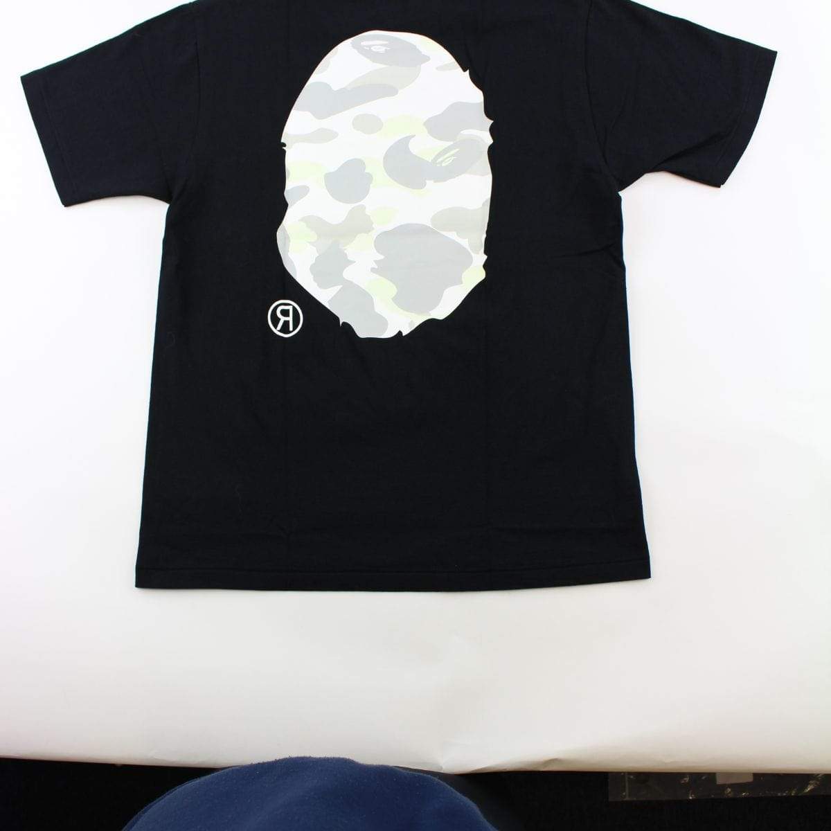 Bape White Camo Angry Face Big Ape Logo Tee Black - SaruGeneral