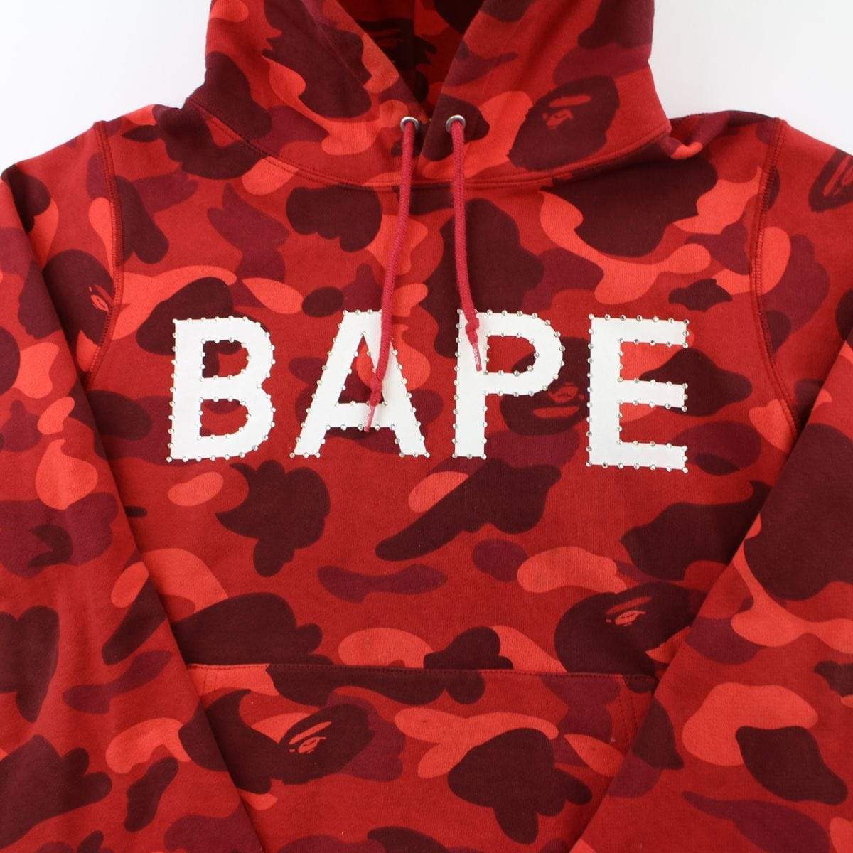 Bape Swarovski Text Red Camo Hoodie - SaruGeneral