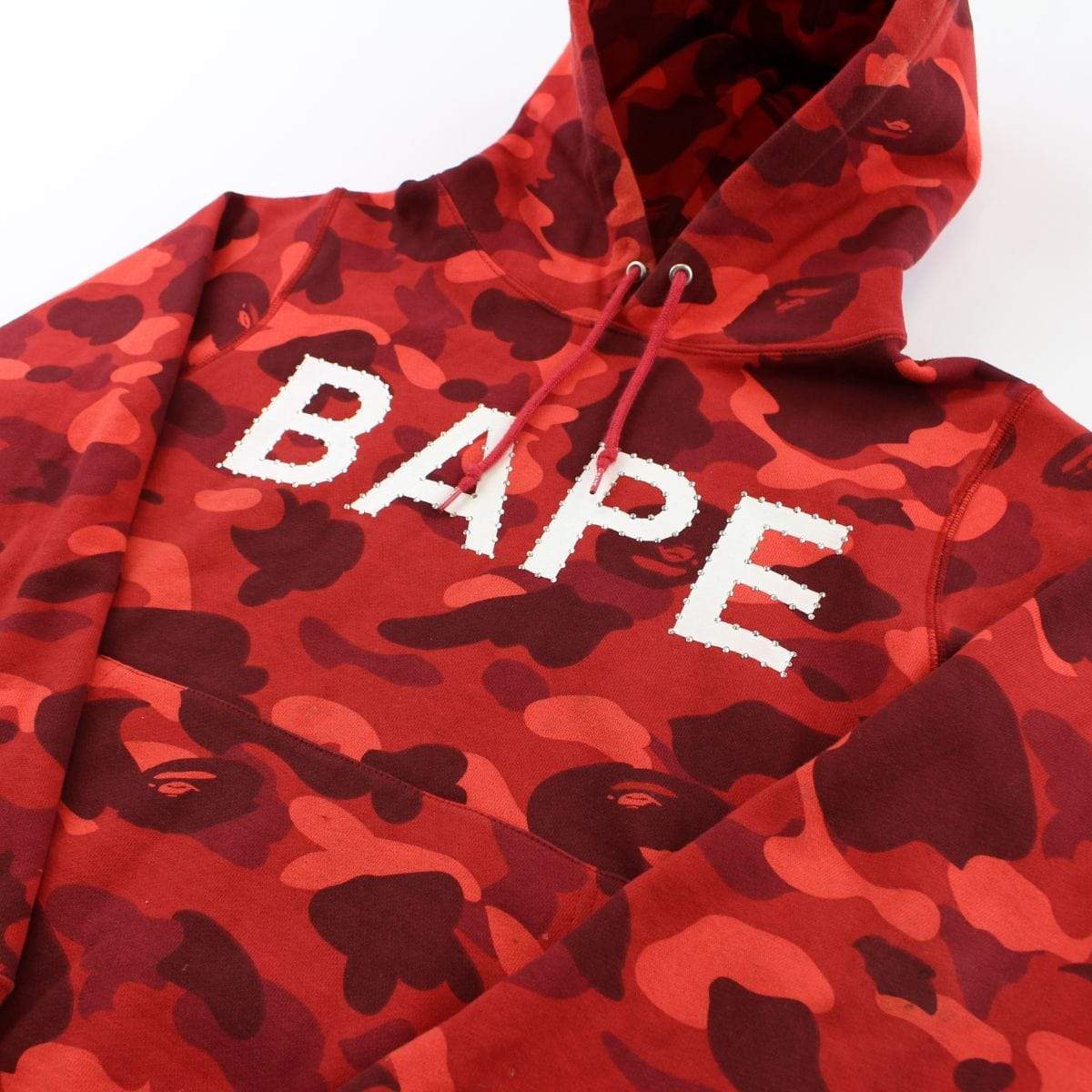 Bape Swarovski Text Red Camo Hoodie - SaruGeneral