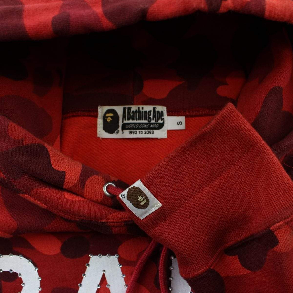 Bape Swarovski Text Red Camo Hoodie - SaruGeneral