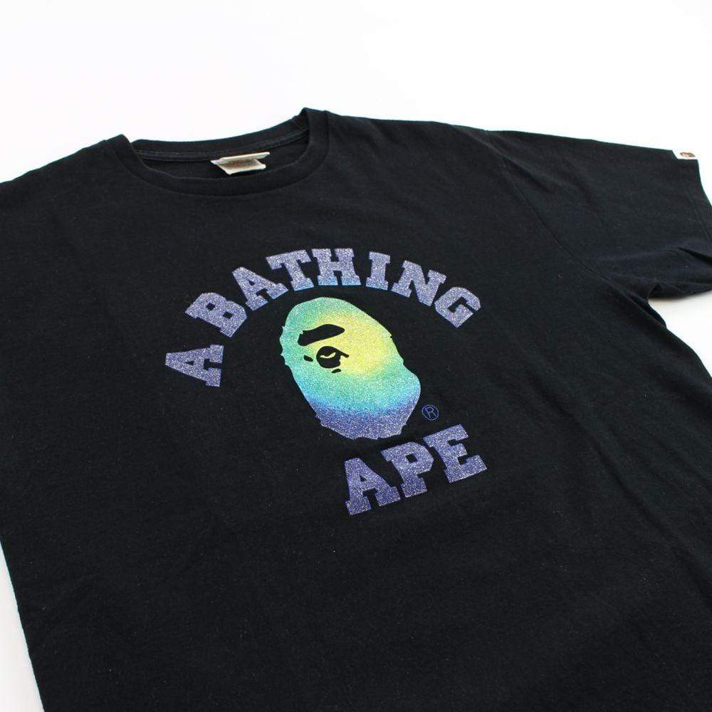 Bape Glitter Gradient College Logo Tee Black - SaruGeneral