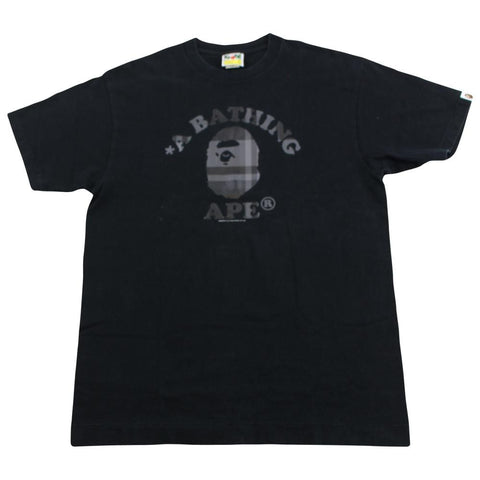 Bape Black Plaid College Logo Tee Black