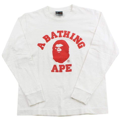 Bape Red Angry Face College Logo ls Blanc