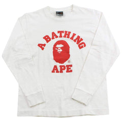 Bape Red Angry Face College Logo ls Blanc