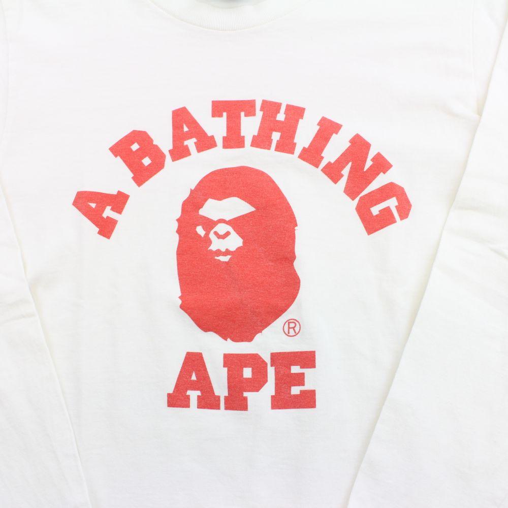 Bape Red Angry Face College Logo ls White - SaruGeneral