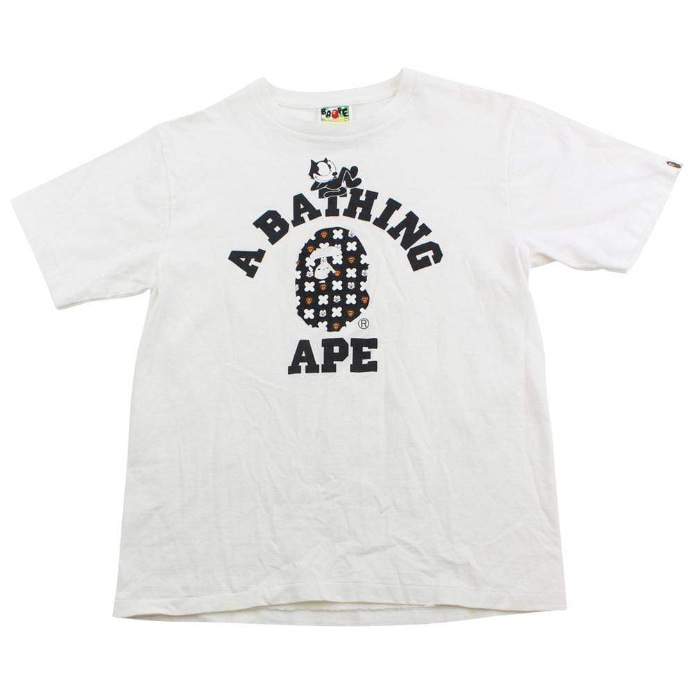 Bape x Felix The Cat College Logo Tee White - SaruGeneral