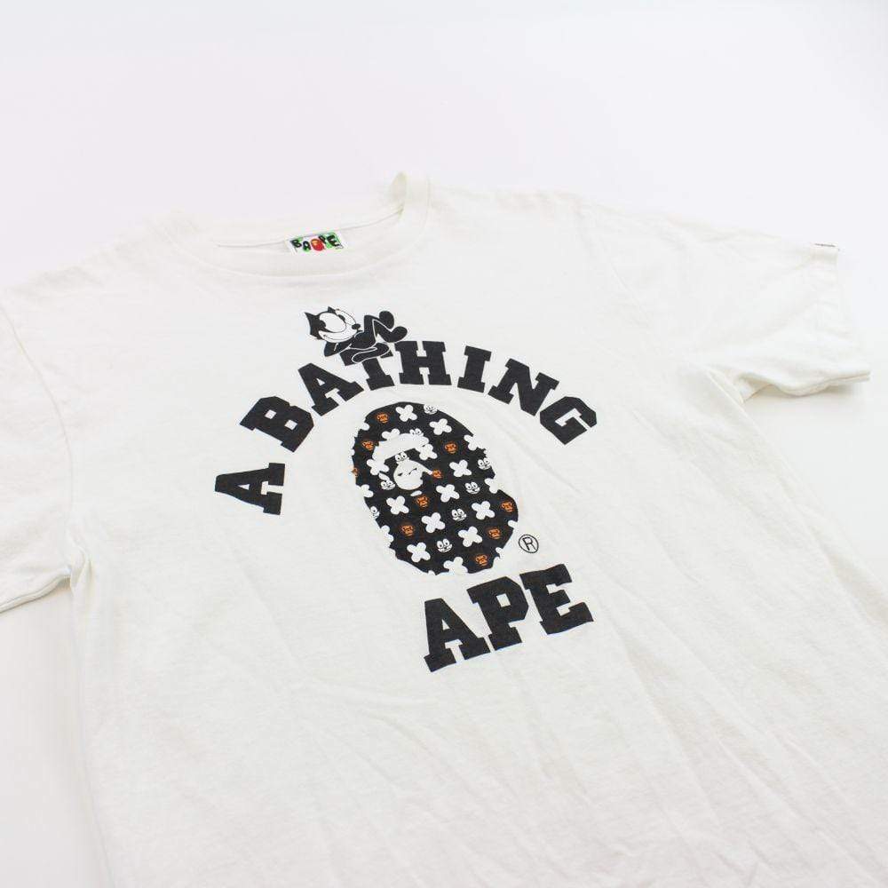 Bape x Felix The Cat College Logo Tee White - SaruGeneral