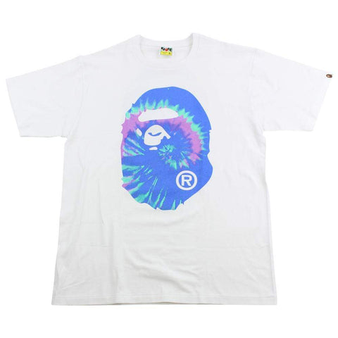 Bape Blue Pink Tie Dye Big Ape Logo Tee White