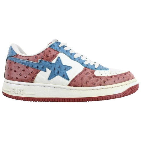 Bapesta Red and White Ostritch Leather