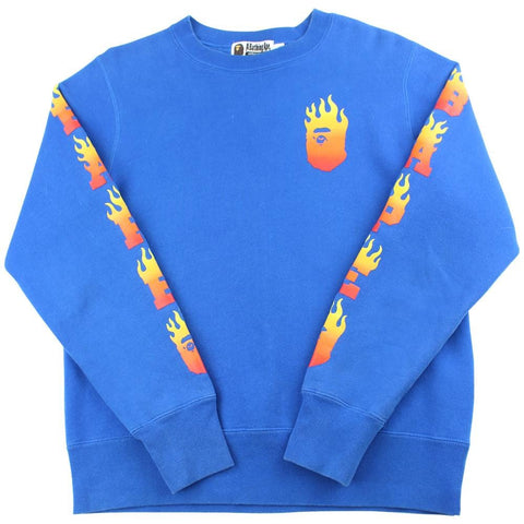 Bape flame big ape logo crewneck blue