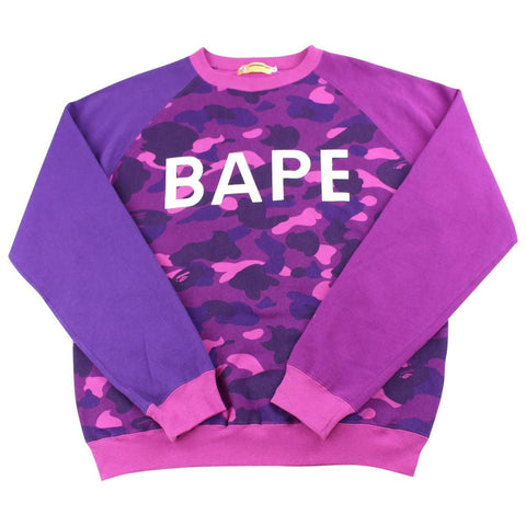 col ras du cou Bape violet camouflage texte