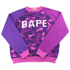 bape purple camo text crewneck