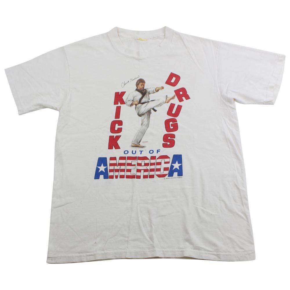 Chuck Norris Kick Drugs out of America Tee White - SaruGeneral