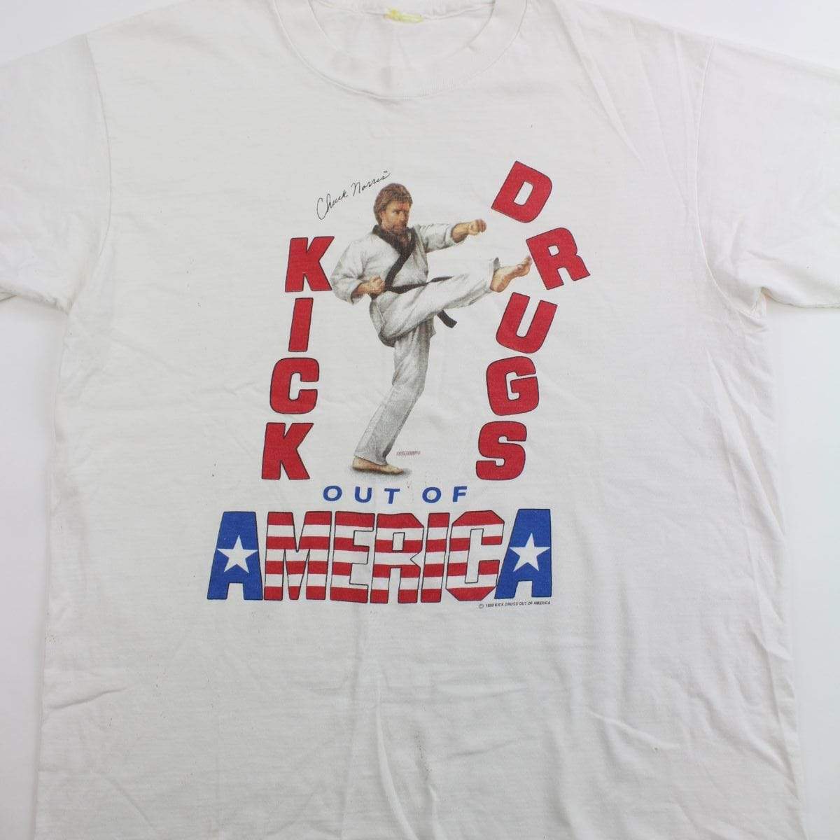 Chuck Norris Kick Drugs out of America Tee White - SaruGeneral