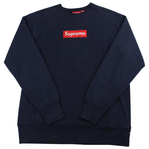 Supreme red on navy box logo crewneck early 2000's