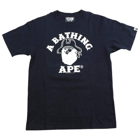 Bape White Pirate Store College Logo Tee Black