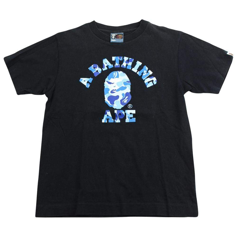 Bape ABC Blue Camo Angry Face College Logo Tee Black - SaruGeneral