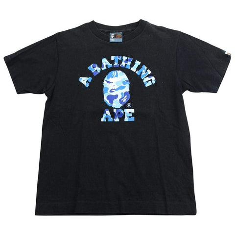 Bape ABC Blue Camo Angry Face College Logo Tee Black