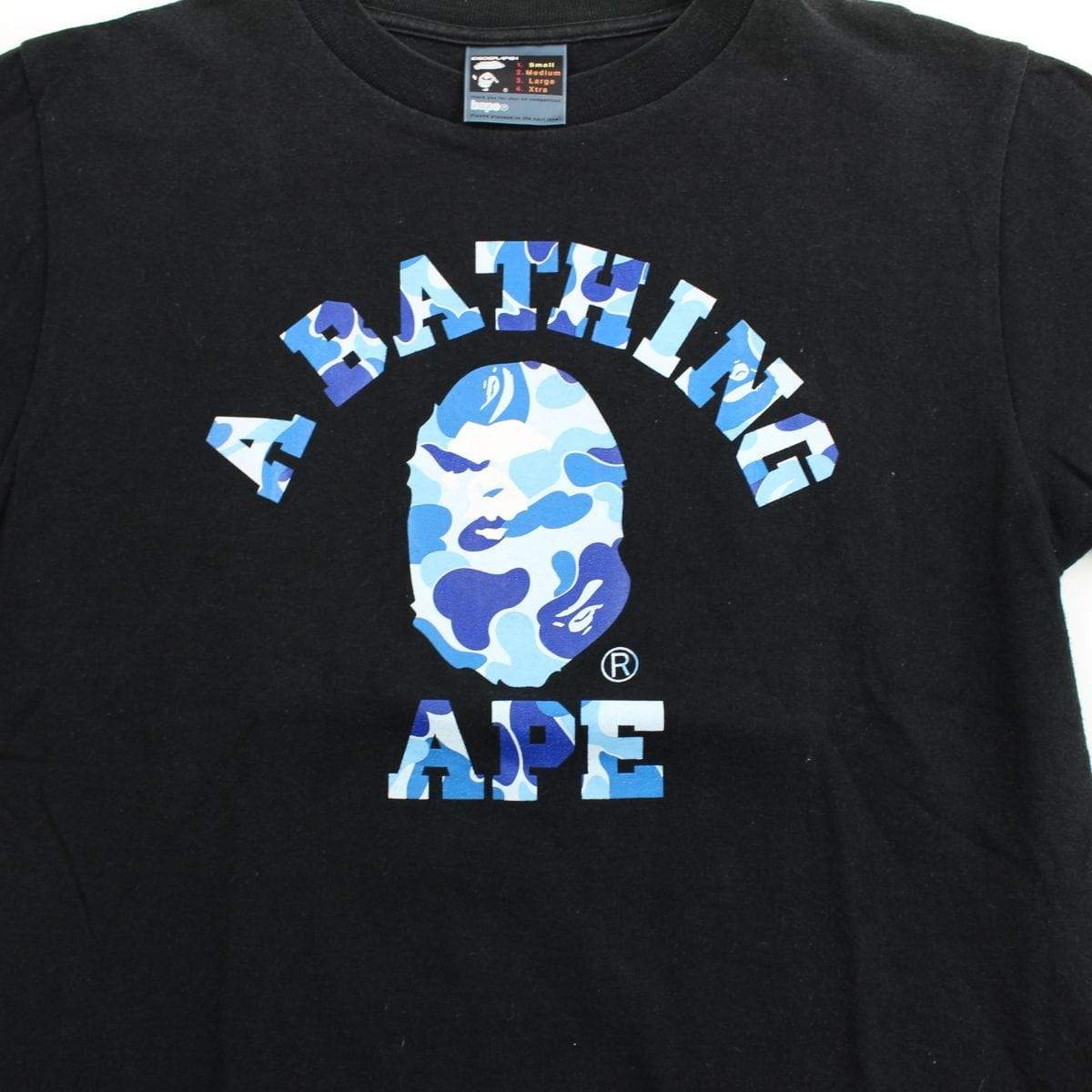 Bape ABC Blue Camo Angry Face College Logo Tee Black - SaruGeneral